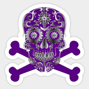 Purple Sugar Skull Day Of The Dead Skull And Crossbones Sticker